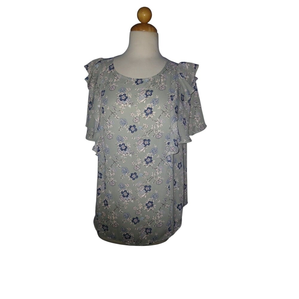 Loft Floral Flutter Sleeve Short Sleeved Top Women's Size Small